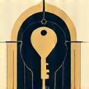An Art Deco icon showing a house key and a location pin.